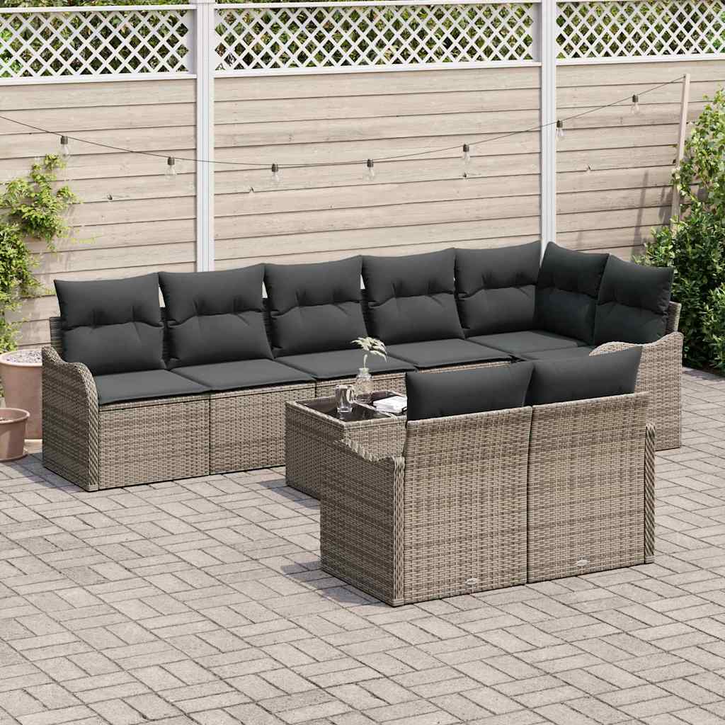 Tuin Sofa Set met kussen 9 pcs Grijs Poly riet is nu te koop bij PeponiXL, paradijselijk wonen!