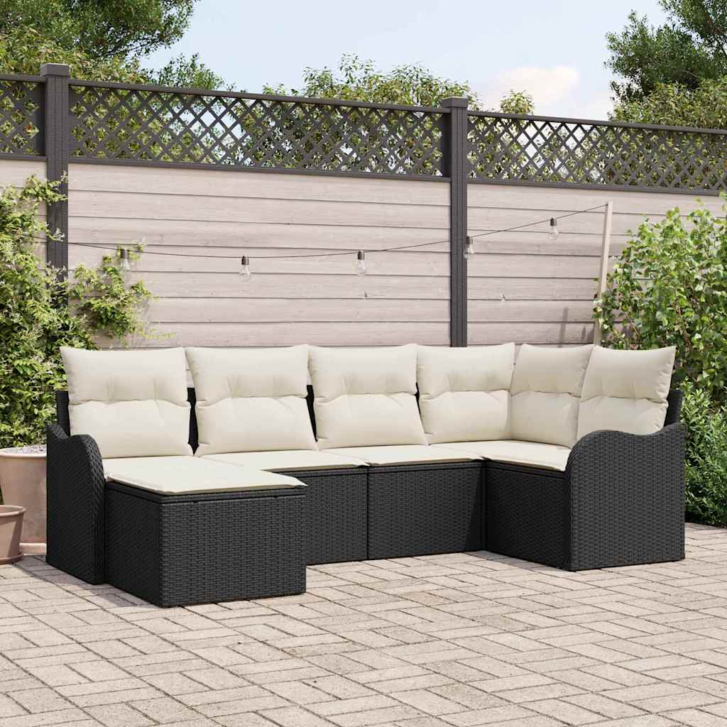 Tuin Sofa Set met kussen 6 pcs Zwart en wit Poly riet is nu te koop bij PeponiXL, paradijselijk wonen!