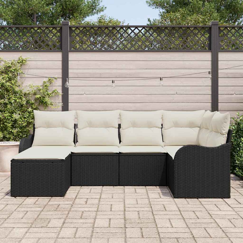 Tuin Sofa Set met kussen 6 pcs Zwart en wit Poly riet is nu te koop bij PeponiXL, paradijselijk wonen!