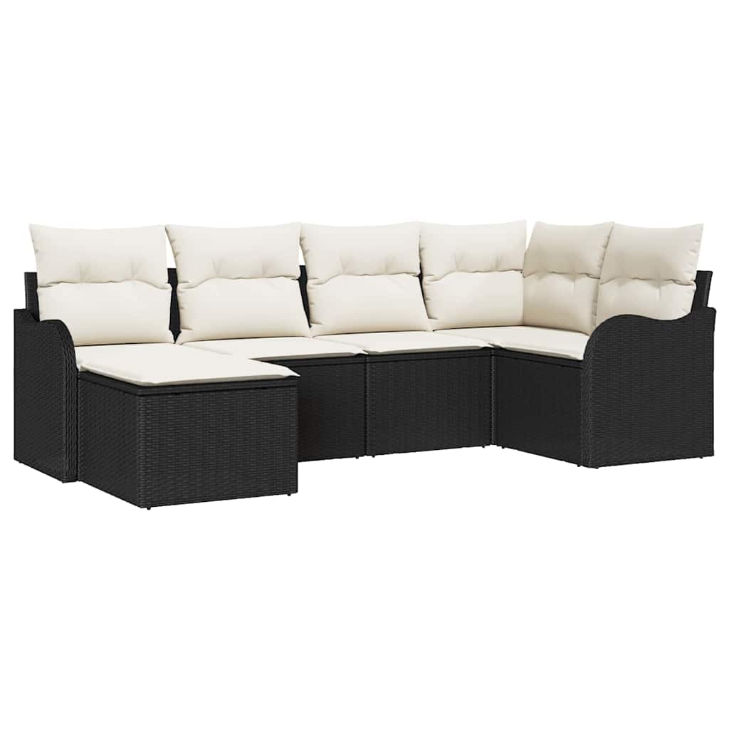 Tuin Sofa Set met kussen 6 pcs Zwart en wit Poly riet is nu te koop bij PeponiXL, paradijselijk wonen!