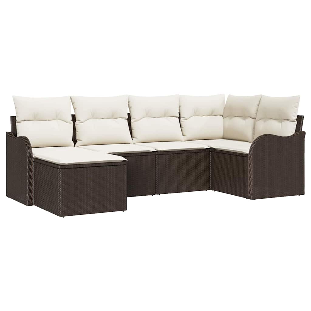 Tuin Sofa Set met kussen 6 pcs Bruin en wit Poly riet is nu te koop bij PeponiXL, paradijselijk wonen!