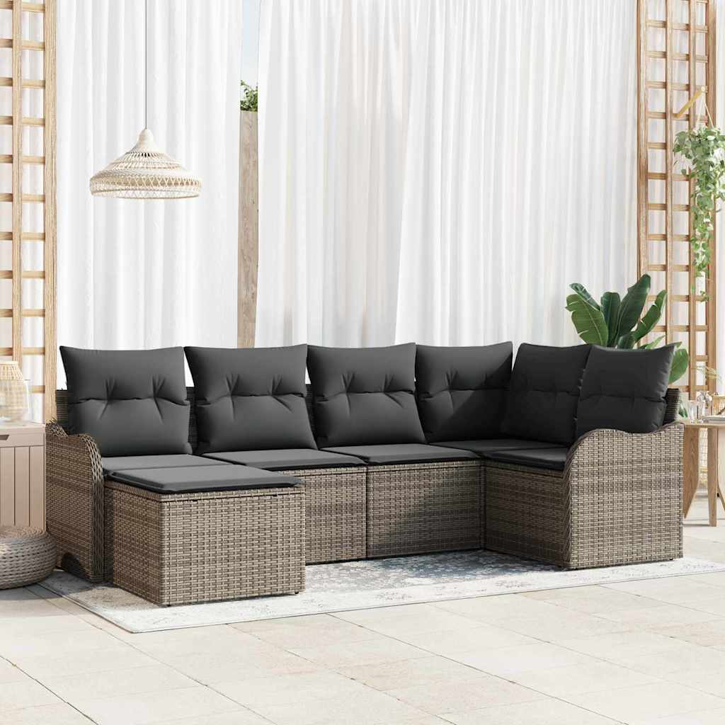 Tuin Sofa Set met kussen 6 pcs Grijs Poly riet is nu te koop bij PeponiXL, paradijselijk wonen!