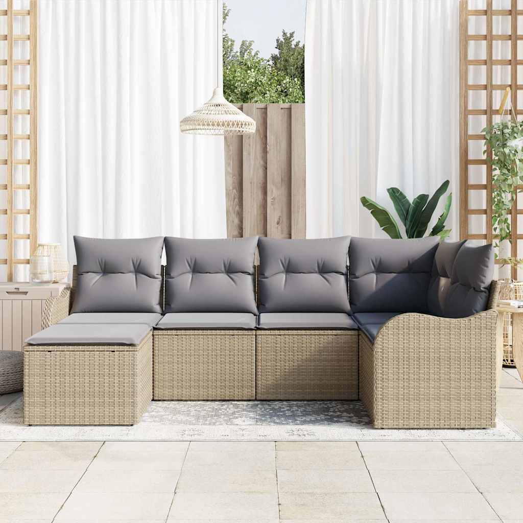 Tuin Sofa Set met kussen 6 pcs beige en lichtgrijs Poly riet is nu te koop bij PeponiXL, paradijselijk wonen!
