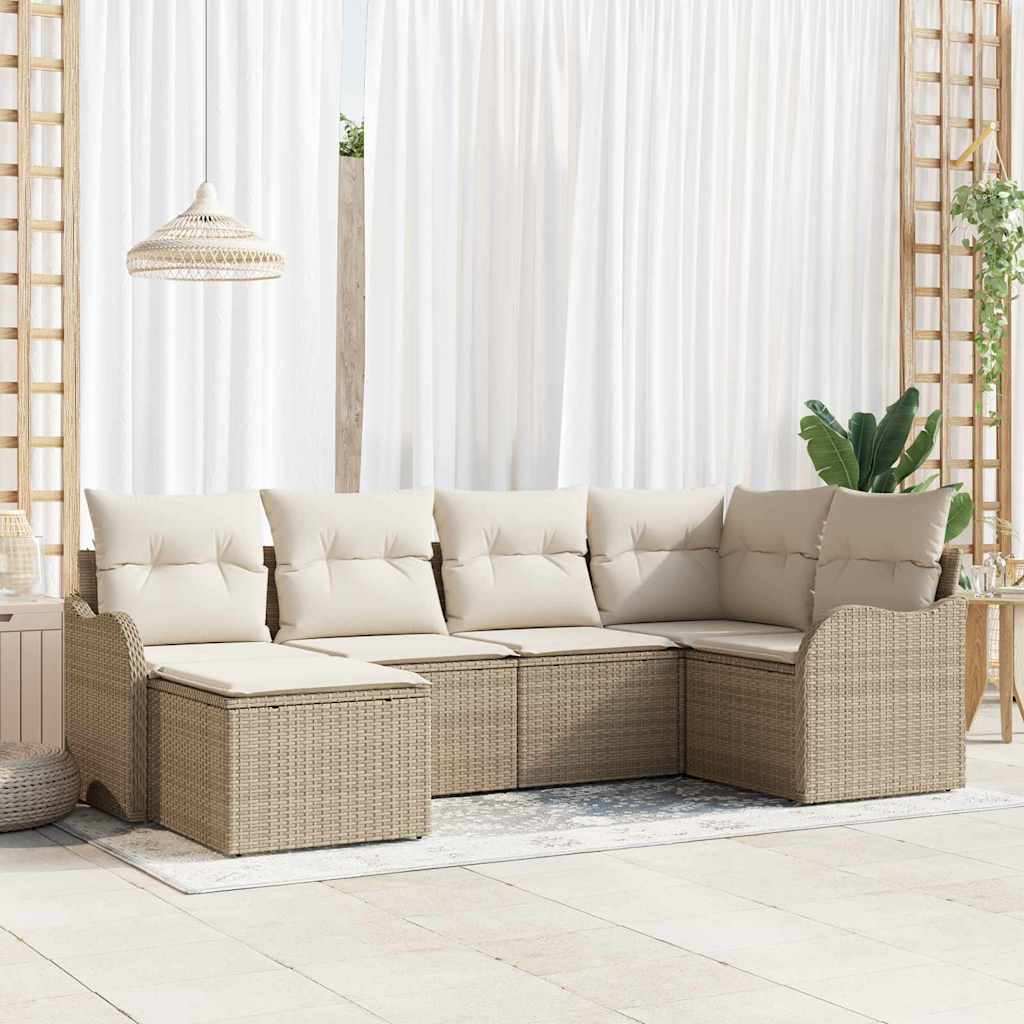 Tuin Sofa Set met kussen 6 pcs Beige en wit Poly riet is nu te koop bij PeponiXL, paradijselijk wonen!