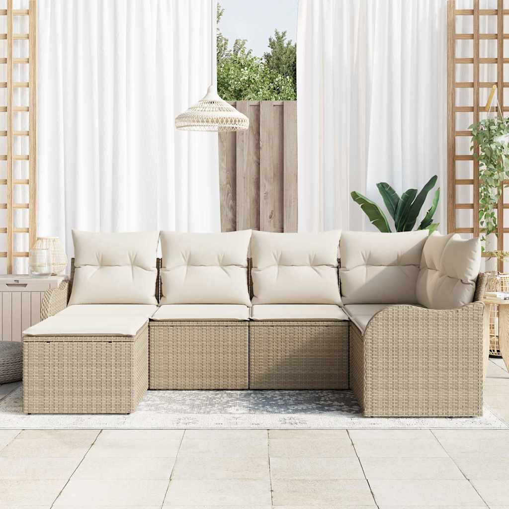 Tuin Sofa Set met kussen 6 pcs Beige en wit Poly riet is nu te koop bij PeponiXL, paradijselijk wonen!
