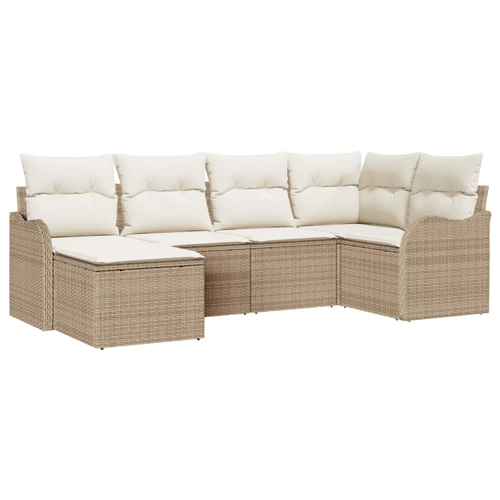 Tuin Sofa Set met kussen 6 pcs Beige en wit Poly riet is nu te koop bij PeponiXL, paradijselijk wonen!
