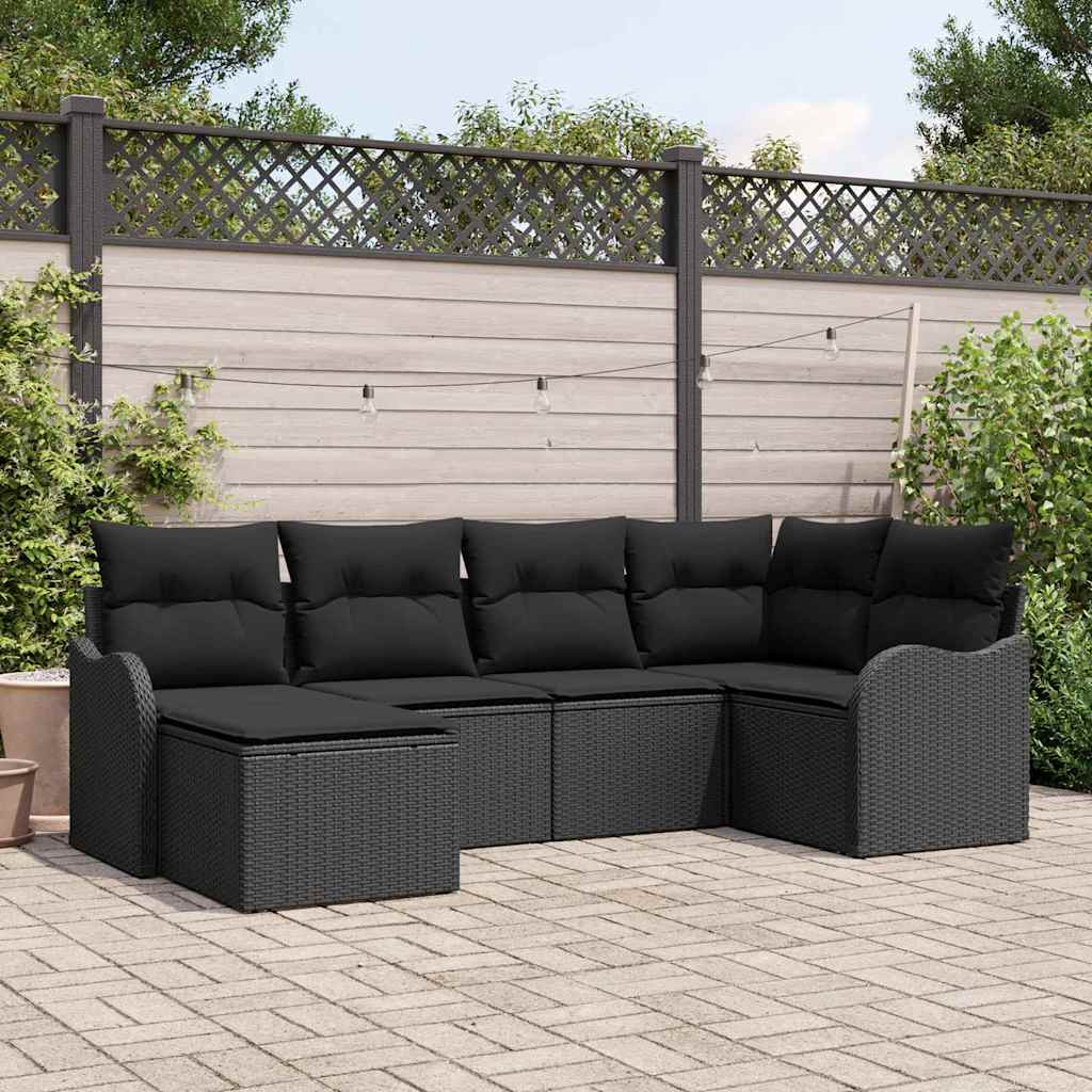 Tuin Sofa Set met kussen 6 pcs Zwart Poly riet is nu te koop bij PeponiXL, paradijselijk wonen!