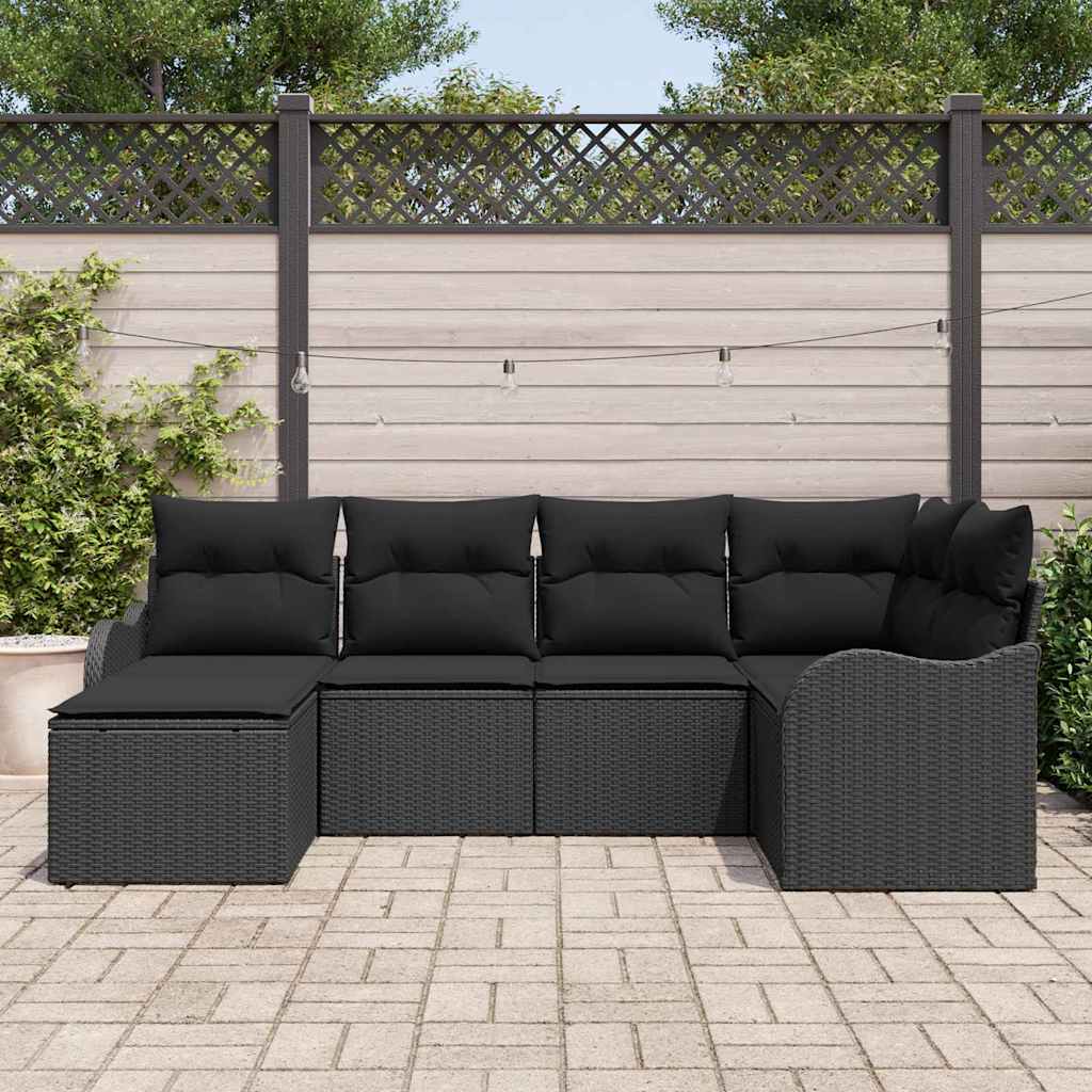 Tuin Sofa Set met kussen 6 pcs Zwart Poly riet is nu te koop bij PeponiXL, paradijselijk wonen!
