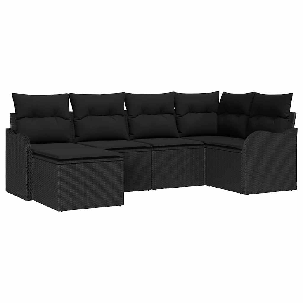 Tuin Sofa Set met kussen 6 pcs Zwart Poly riet is nu te koop bij PeponiXL, paradijselijk wonen!