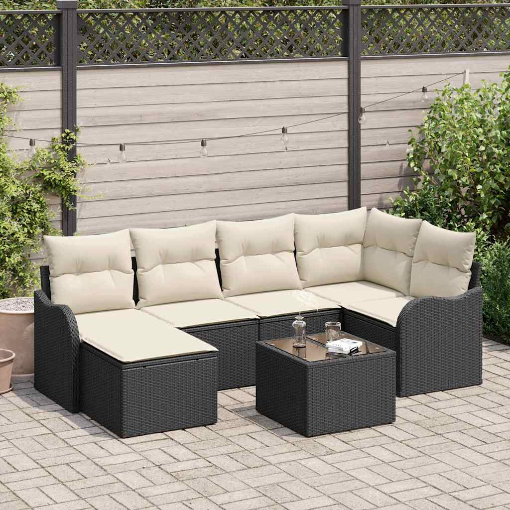 Tuin Sofa Set met kussen 7 pcs Zwart en wit Poly riet is nu te koop bij PeponiXL, paradijselijk wonen!