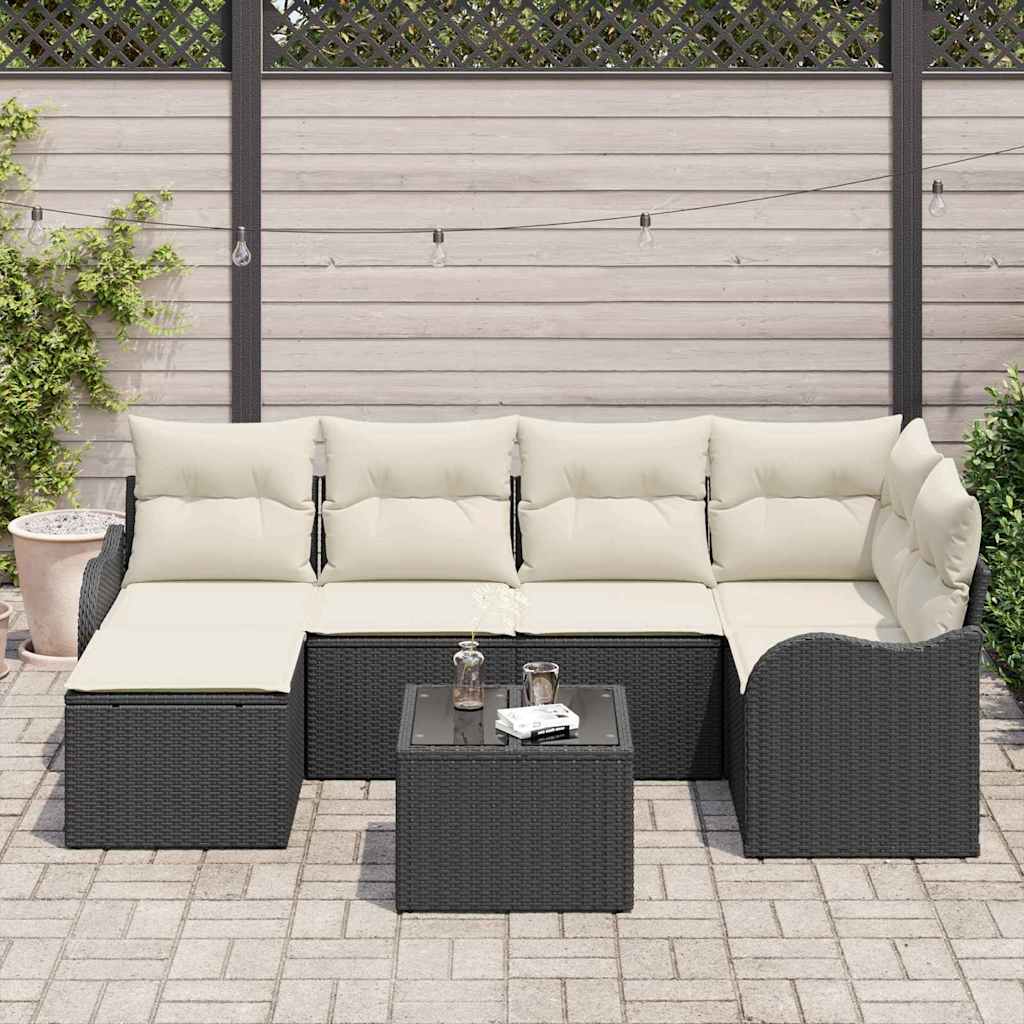 Tuin Sofa Set met kussen 7 pcs Zwart en wit Poly riet is nu te koop bij PeponiXL, paradijselijk wonen!