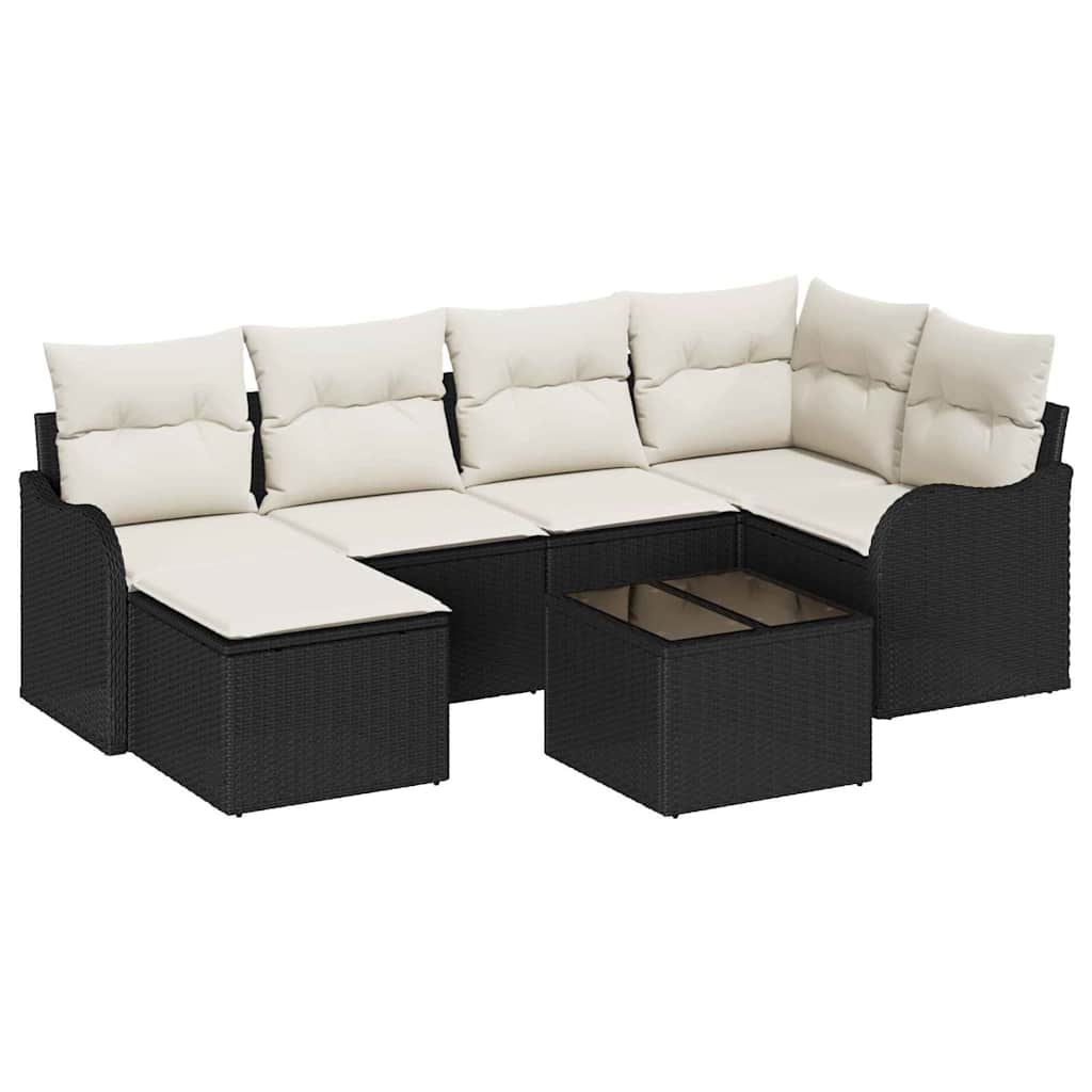 Tuin Sofa Set met kussen 7 pcs Zwart en wit Poly riet is nu te koop bij PeponiXL, paradijselijk wonen!