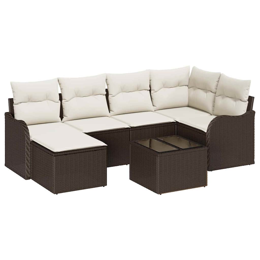 Tuin Sofa Set met kussen 7 pcs Bruin en wit Poly riet is nu te koop bij PeponiXL, paradijselijk wonen!