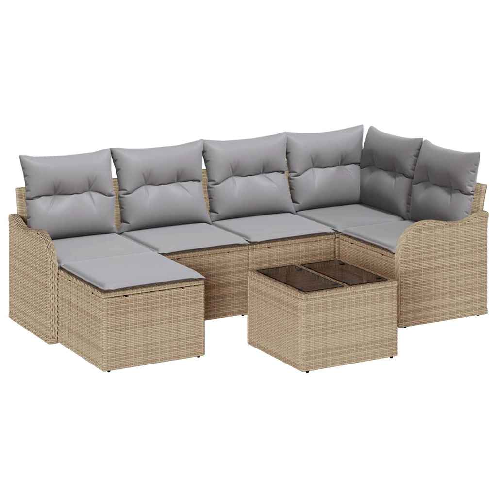 Tuin Sofa Set met kussen 7 pcs beige en lichtgrijs Poly riet is nu te koop bij PeponiXL, paradijselijk wonen!