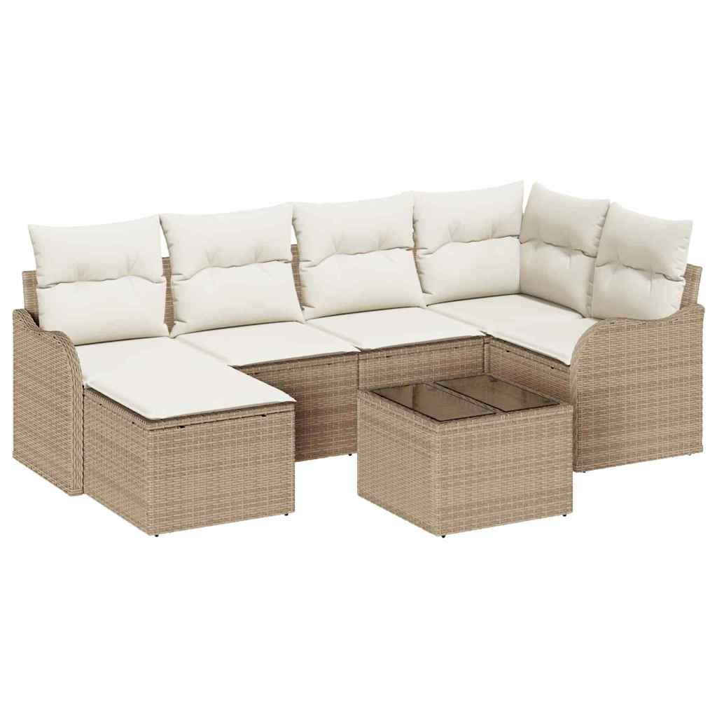 Tuin Sofa Set met kussen 7 pcs Beige en wit Poly riet is nu te koop bij PeponiXL, paradijselijk wonen!