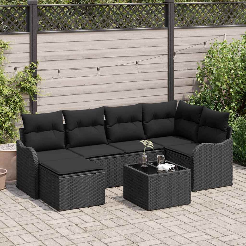 Tuin Sofa Set met kussen 7 pcs Zwart Poly riet is nu te koop bij PeponiXL, paradijselijk wonen!