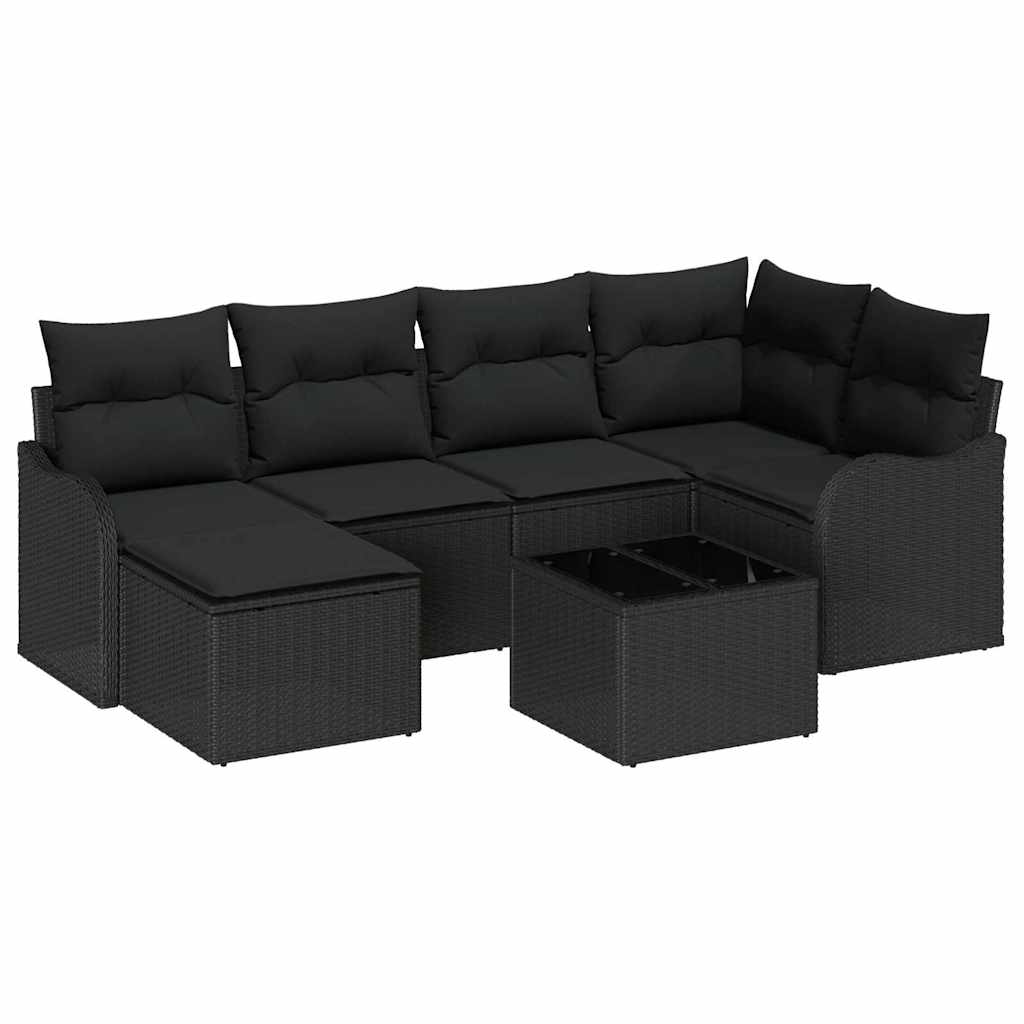Tuin Sofa Set met kussen 7 pcs Zwart Poly riet is nu te koop bij PeponiXL, paradijselijk wonen!