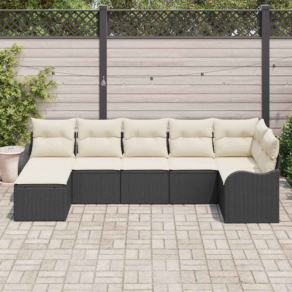 Tuin Sofa Set met kussen 7 pcs Zwart en wit Poly riet is nu te koop bij PeponiXL, paradijselijk wonen!