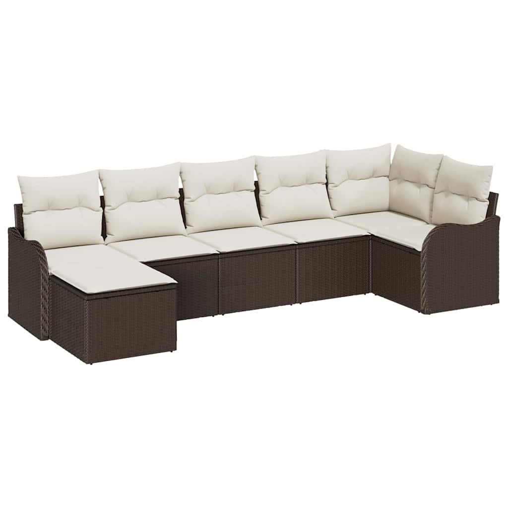 Tuin Sofa Set met kussen 7 pcs Bruin en wit Poly riet is nu te koop bij PeponiXL, paradijselijk wonen!