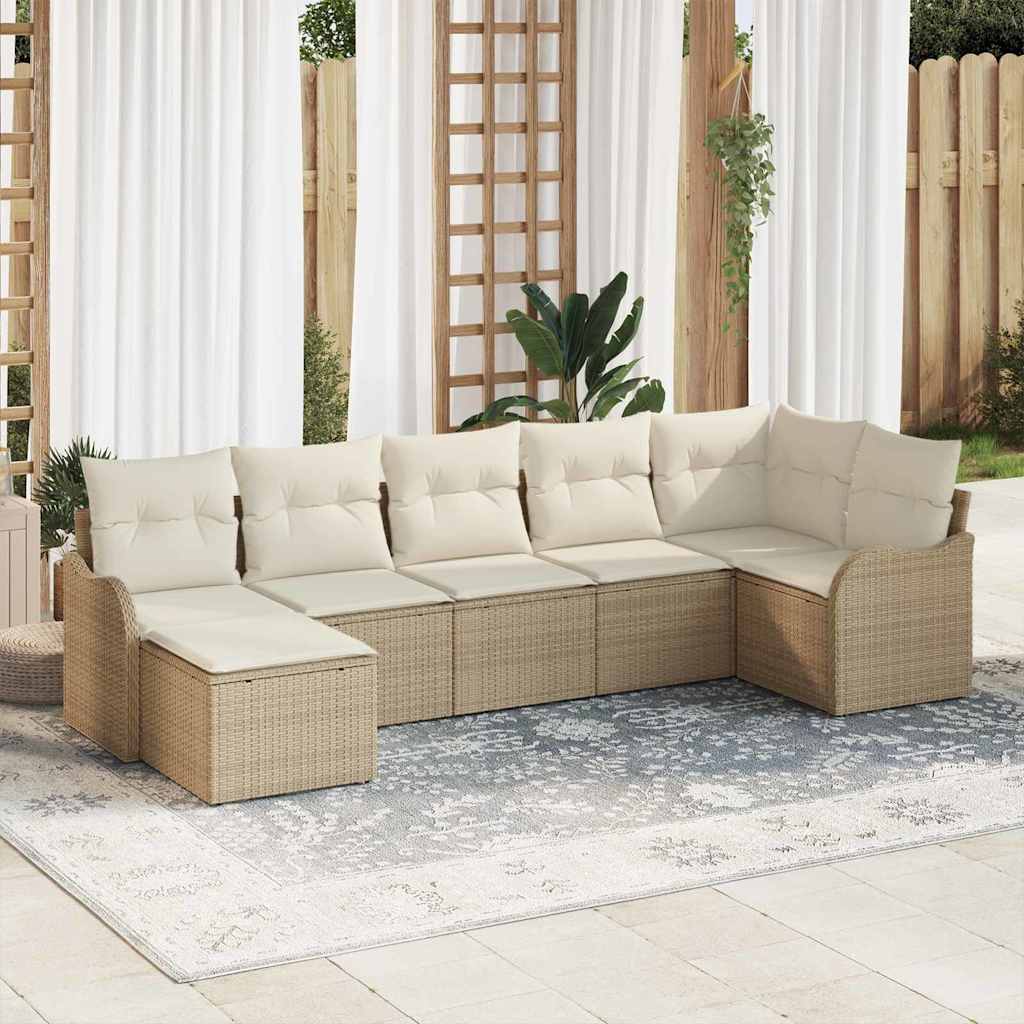 Tuin Sofa Set met kussen 7 pcs Beige en wit Poly riet is nu te koop bij PeponiXL, paradijselijk wonen!