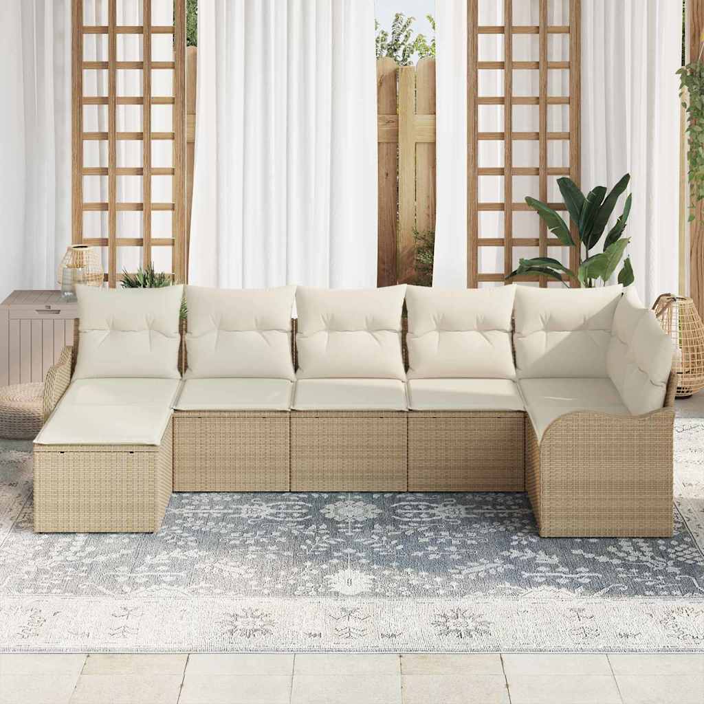 Tuin Sofa Set met kussen 7 pcs Beige en wit Poly riet is nu te koop bij PeponiXL, paradijselijk wonen!