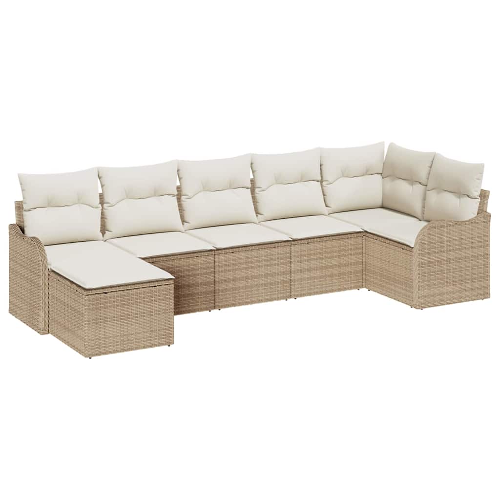 Tuin Sofa Set met kussen 7 pcs Beige en wit Poly riet is nu te koop bij PeponiXL, paradijselijk wonen!