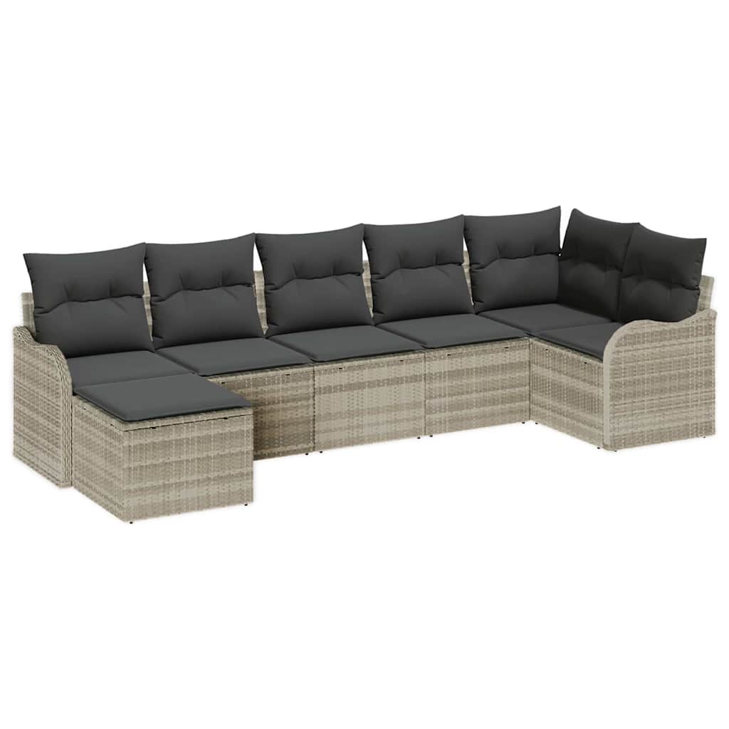 Tuin Sofa Set met kussen 7 pcs Lichtgrijs Poly riet is nu te koop bij PeponiXL, paradijselijk wonen!