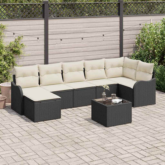 Tuin Sofa Set met kussen 8 pcs Zwart en wit Poly riet is nu te koop bij PeponiXL, paradijselijk wonen!