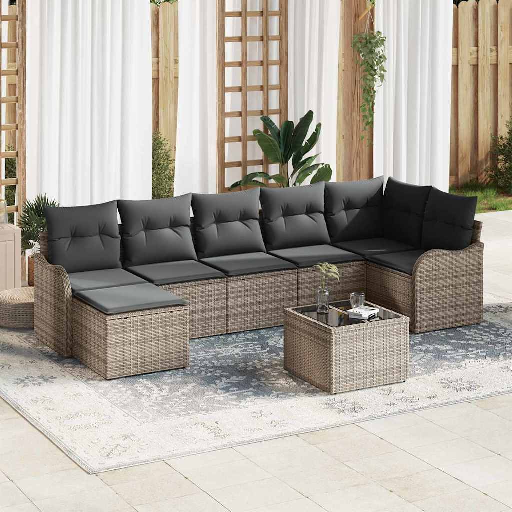 Tuin Sofa Set met kussen 8 pcs Grijs Poly riet is nu te koop bij PeponiXL, paradijselijk wonen!