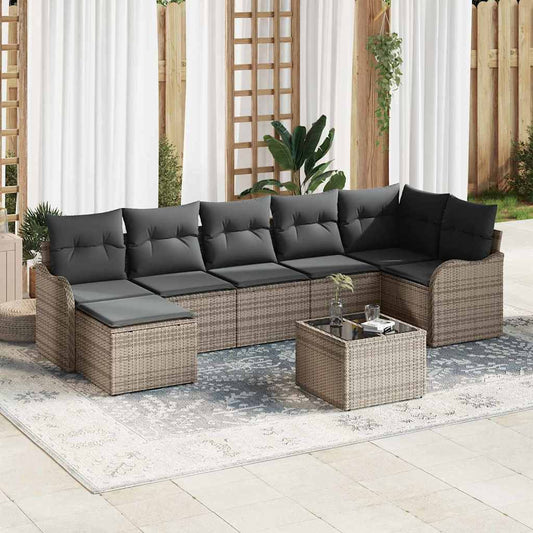 Tuin Sofa Set met kussen 8 pcs Grijs Poly riet is nu te koop bij PeponiXL, paradijselijk wonen!