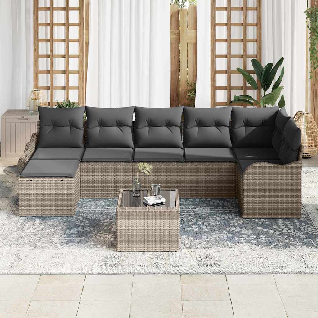 Tuin Sofa Set met kussen 8 pcs Grijs Poly riet is nu te koop bij PeponiXL, paradijselijk wonen!