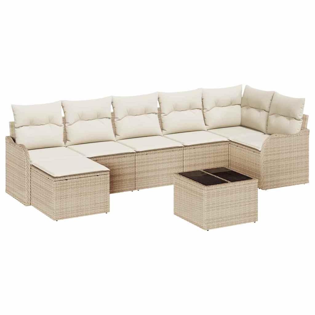 Tuin Sofa Set met kussen 8 pcs Beige en wit Poly riet is nu te koop bij PeponiXL, paradijselijk wonen!