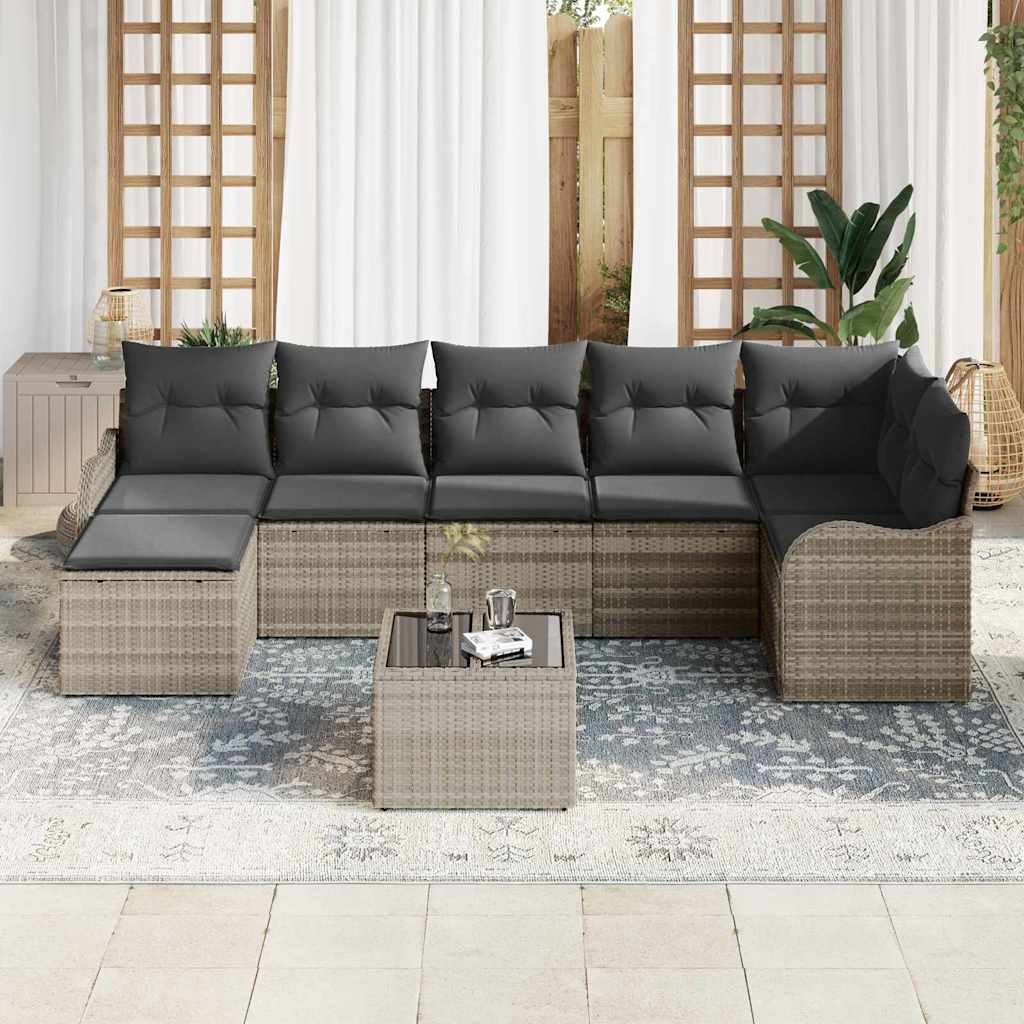 Tuin Sofa Set met kussen 8 pcs Lichtgrijs Poly riet is nu te koop bij PeponiXL, paradijselijk wonen!