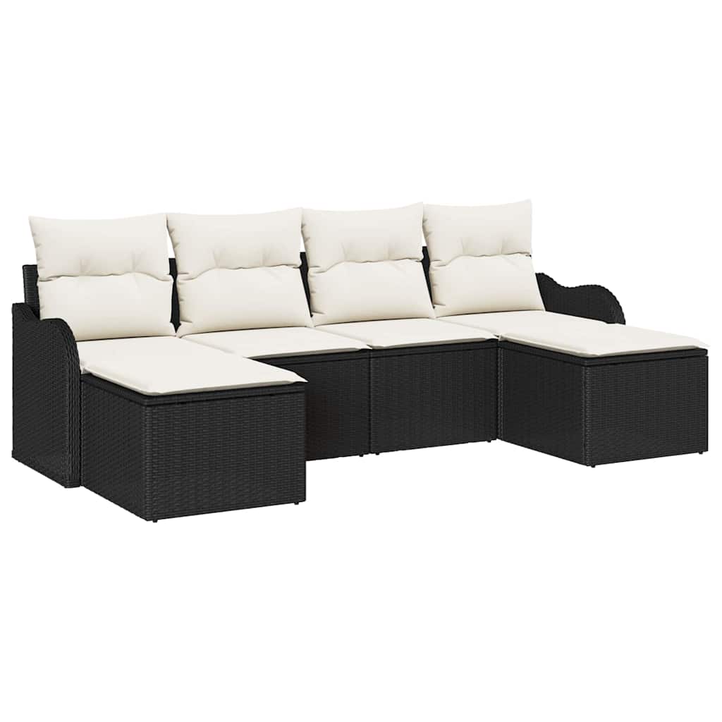 Tuin Sofa Set met kussen 6 pcs Zwart en wit Poly riet is nu te koop bij PeponiXL, paradijselijk wonen!