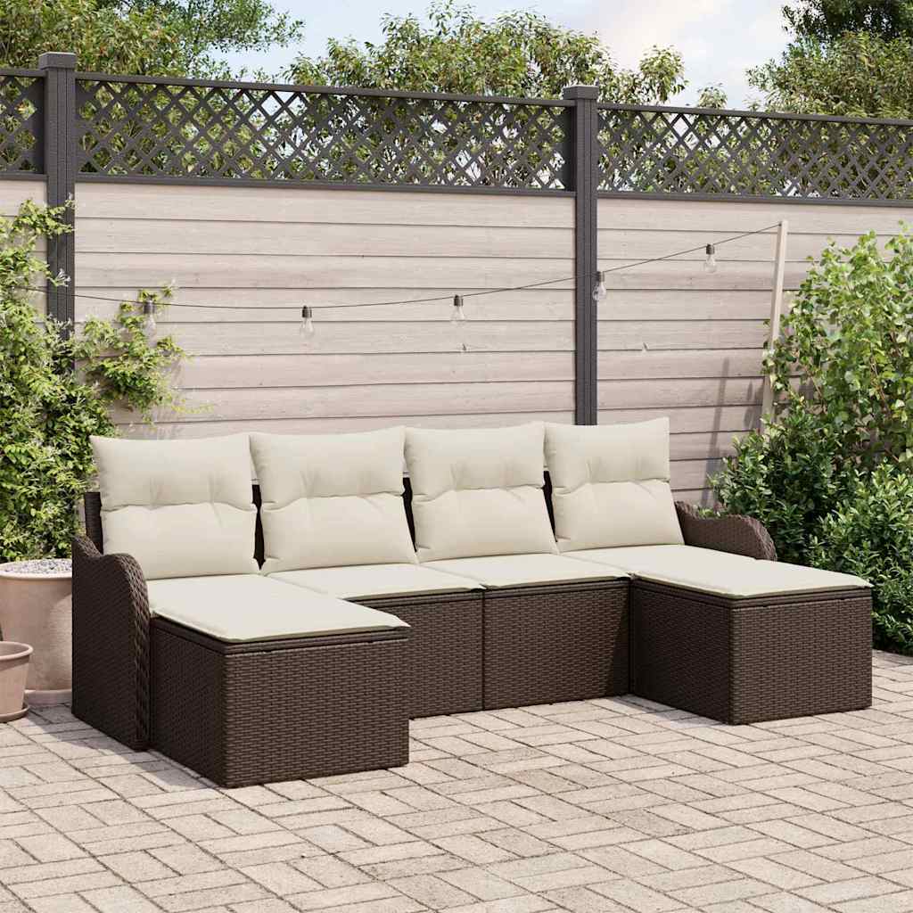 Tuin Sofa Set met kussen 6 pcs Bruin en wit Poly riet is nu te koop bij PeponiXL, paradijselijk wonen!