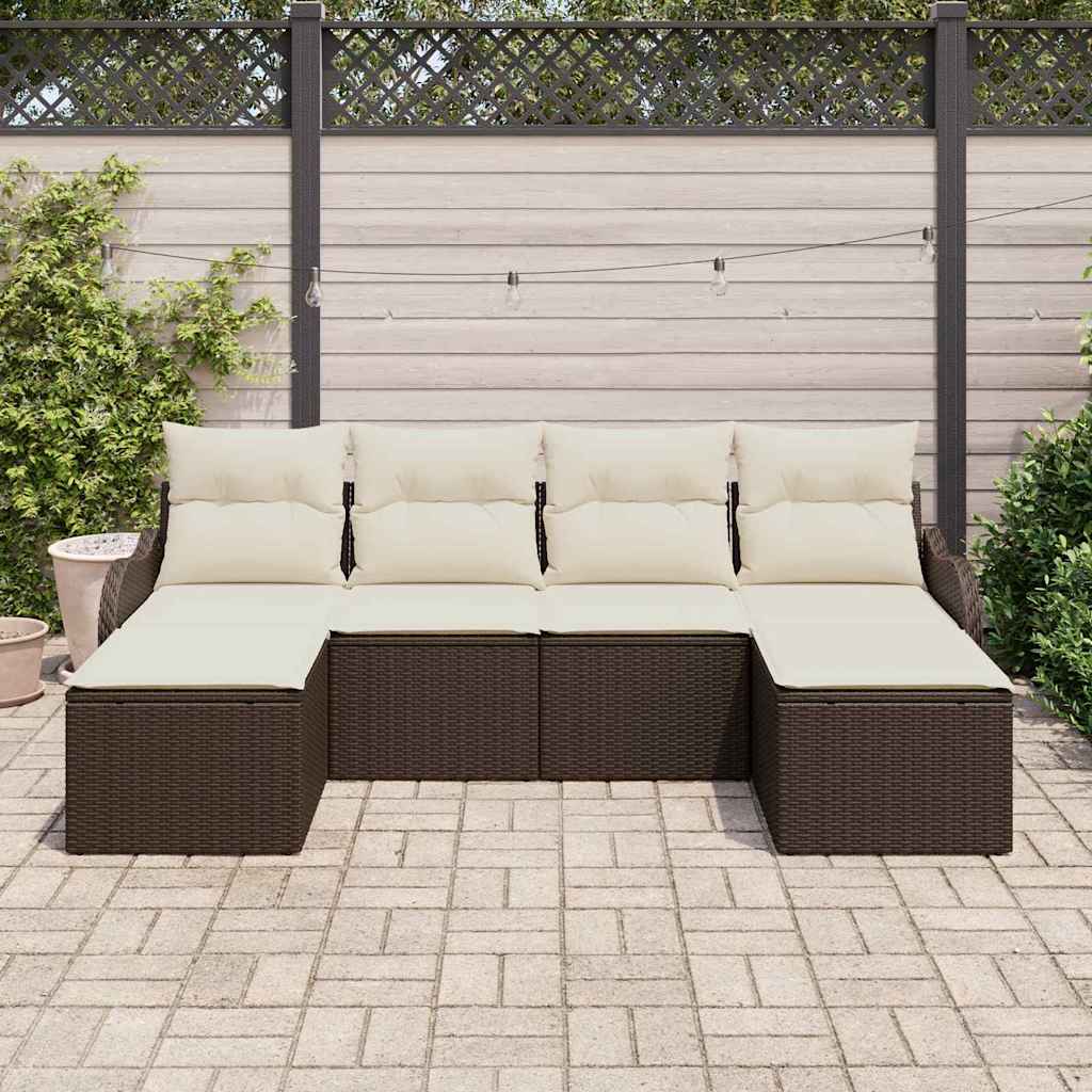 Tuin Sofa Set met kussen 6 pcs Bruin en wit Poly riet is nu te koop bij PeponiXL, paradijselijk wonen!