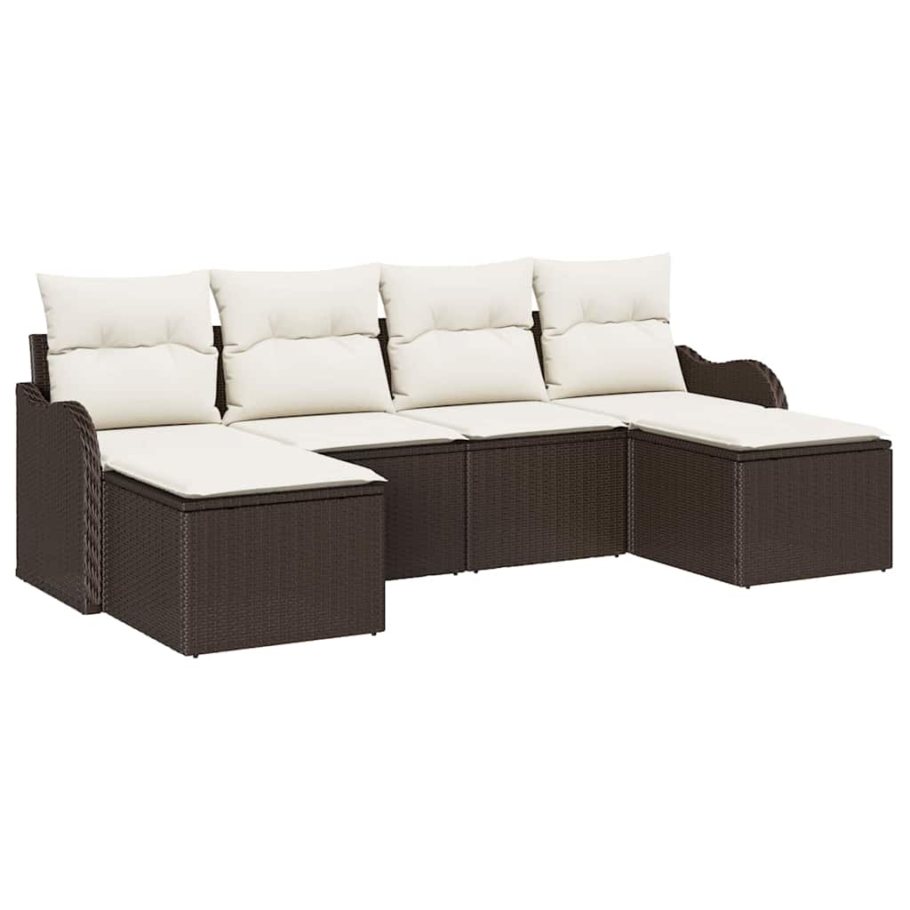 Tuin Sofa Set met kussen 6 pcs Bruin en wit Poly riet is nu te koop bij PeponiXL, paradijselijk wonen!