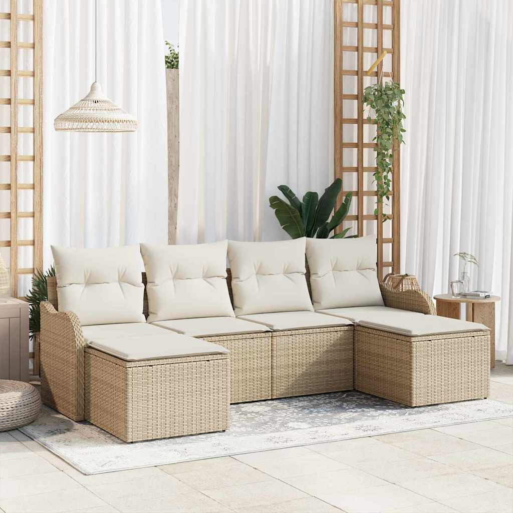 Tuin Sofa Set met kussen 6 pcs Beige en wit Poly riet is nu te koop bij PeponiXL, paradijselijk wonen!