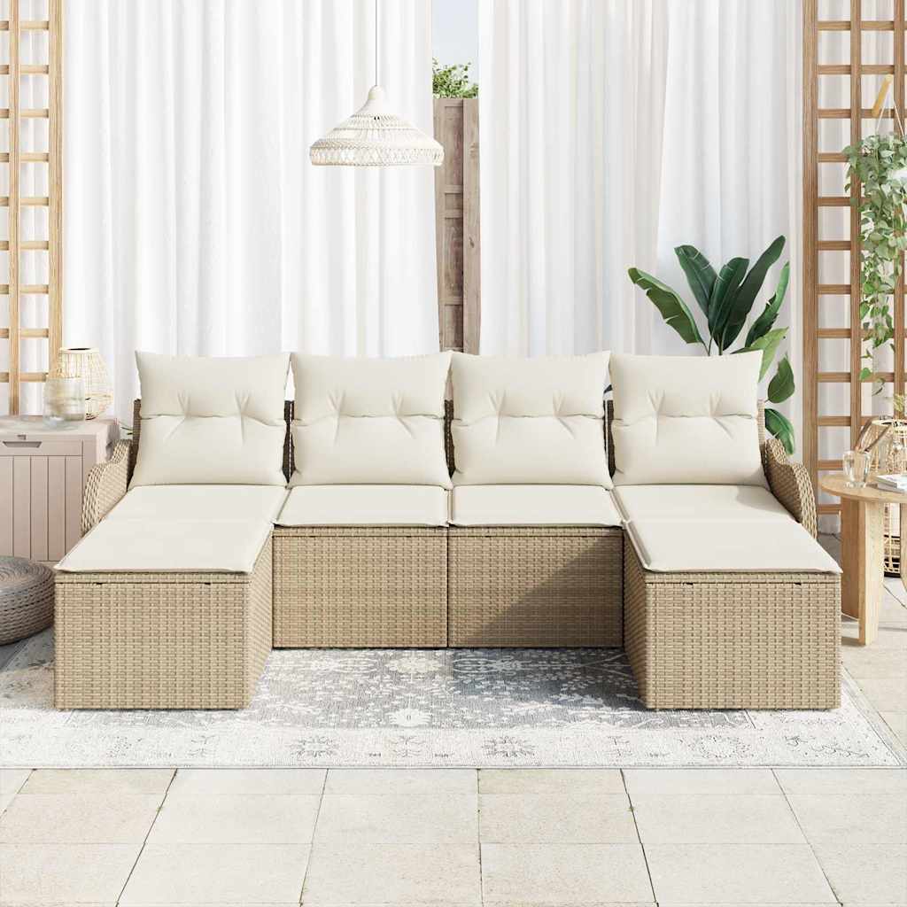 Tuin Sofa Set met kussen 6 pcs Beige en wit Poly riet is nu te koop bij PeponiXL, paradijselijk wonen!