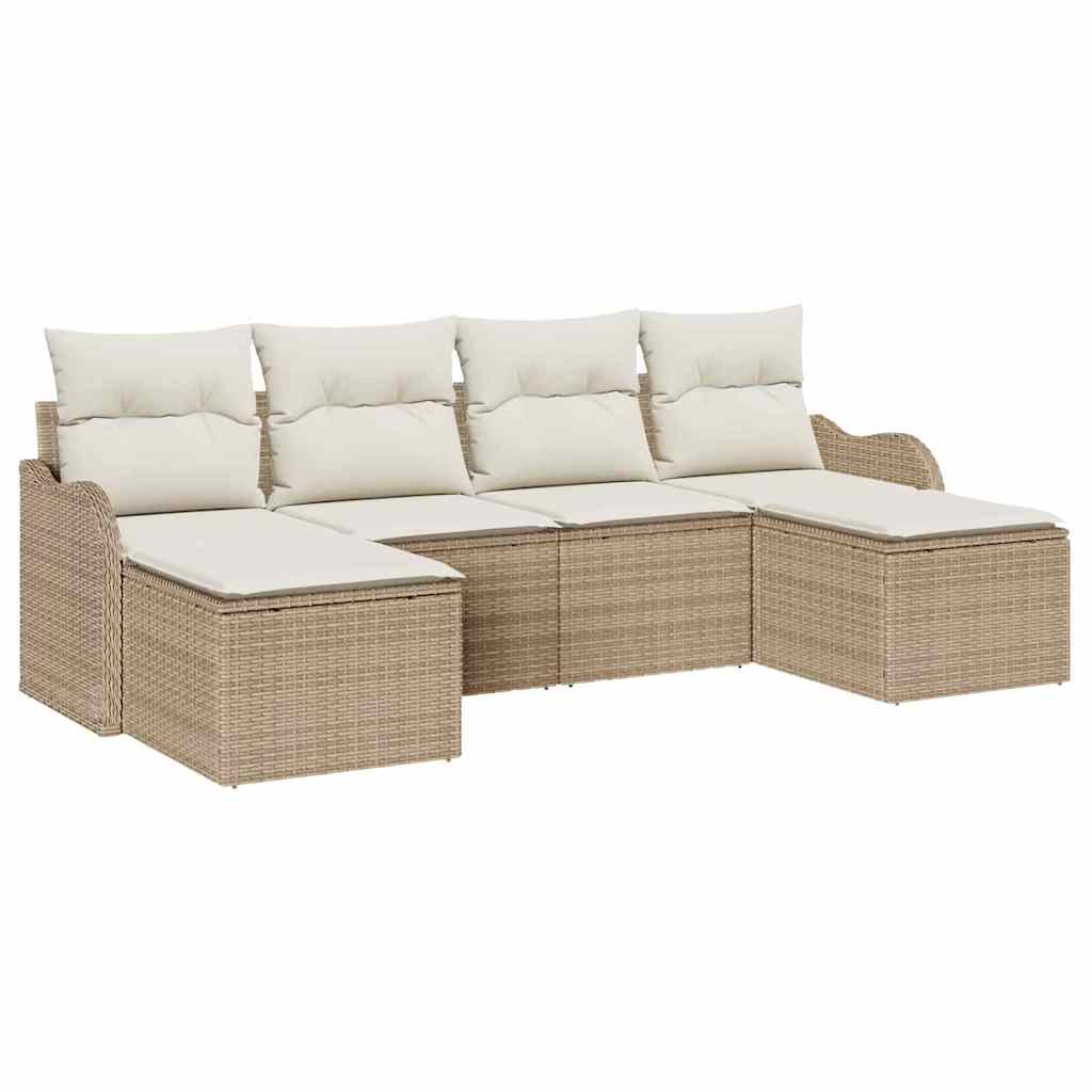 Tuin Sofa Set met kussen 6 pcs Beige en wit Poly riet is nu te koop bij PeponiXL, paradijselijk wonen!