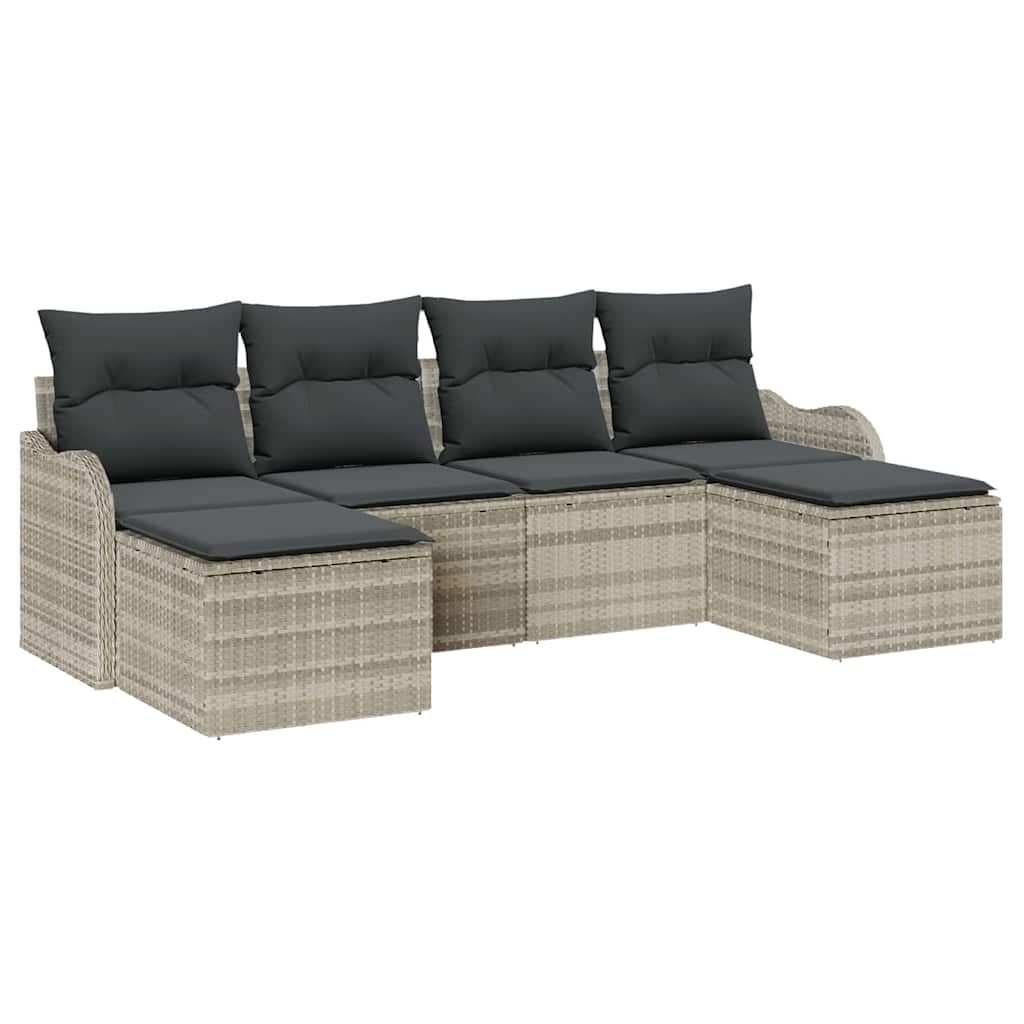 Tuin Sofa Set met kussen 6 pcs Lichtgrijs Poly riet is nu te koop bij PeponiXL, paradijselijk wonen!