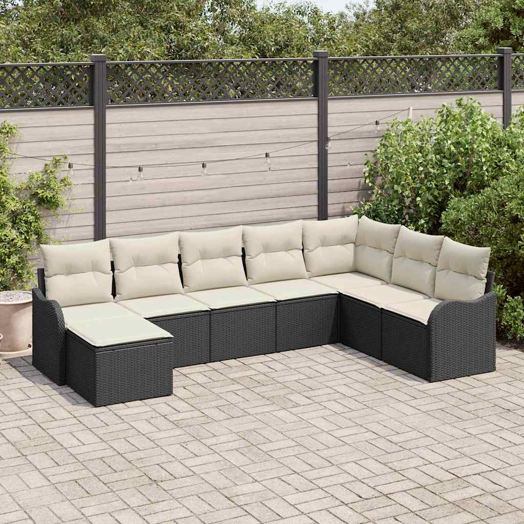 Tuin Sofa Set met kussen 8 pcs Zwart en wit Poly riet is nu te koop bij PeponiXL, paradijselijk wonen!