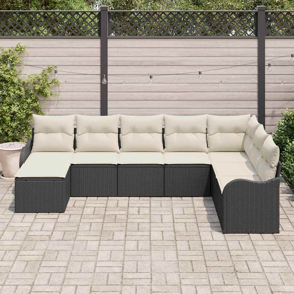 Tuin Sofa Set met kussen 8 pcs Zwart en wit Poly riet is nu te koop bij PeponiXL, paradijselijk wonen!
