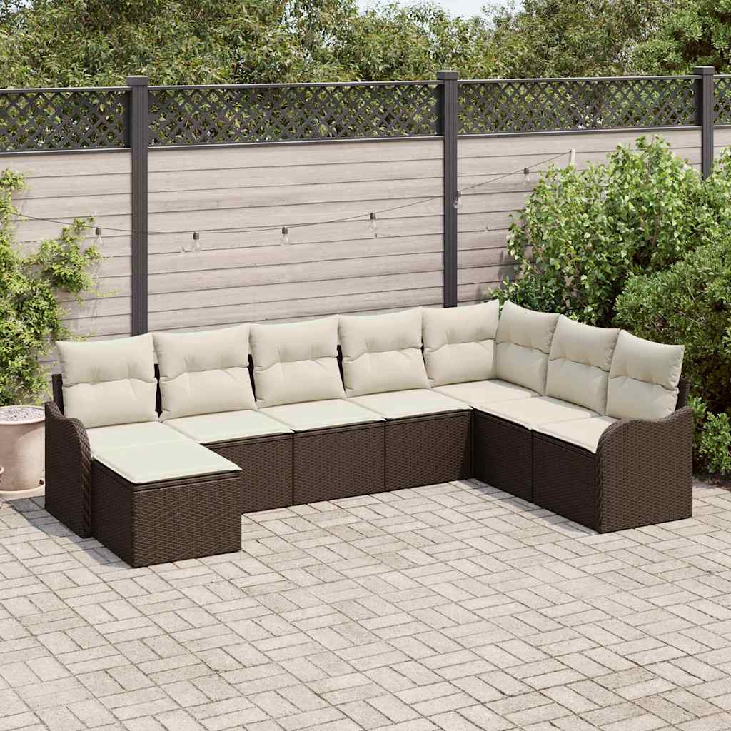 Tuin Sofa Set met kussen 8 pcs Bruin en wit Poly riet is nu te koop bij PeponiXL, paradijselijk wonen!