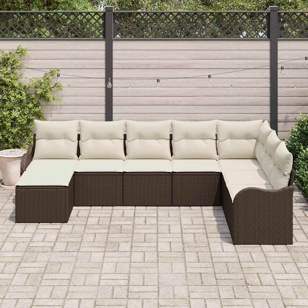 Tuin Sofa Set met kussen 8 pcs Bruin en wit Poly riet is nu te koop bij PeponiXL, paradijselijk wonen!