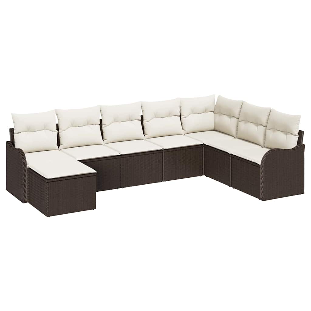 Tuin Sofa Set met kussen 8 pcs Bruin en wit Poly riet is nu te koop bij PeponiXL, paradijselijk wonen!