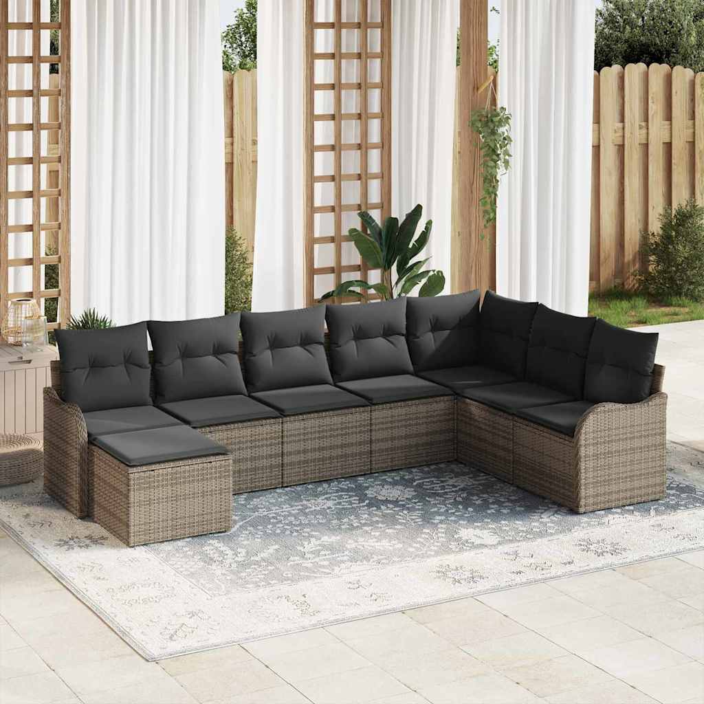 Tuin Sofa Set met kussen 8 pcs Grijs Poly riet is nu te koop bij PeponiXL, paradijselijk wonen!