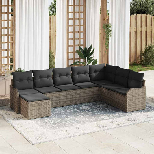 Tuin Sofa Set met kussen 8 pcs Grijs Poly riet is nu te koop bij PeponiXL, paradijselijk wonen!