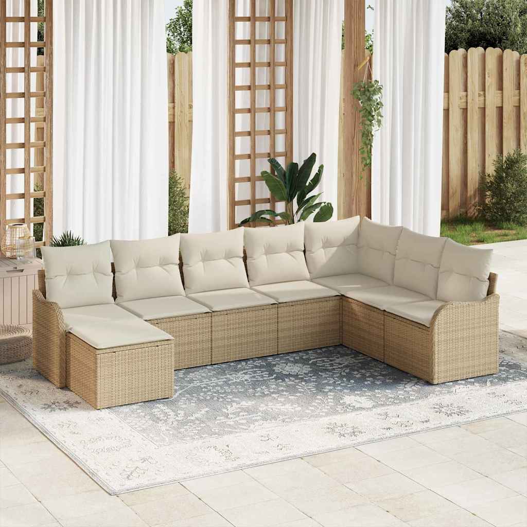 Tuin Sofa Set met kussen 8 pcs Beige en wit Poly riet is nu te koop bij PeponiXL, paradijselijk wonen!