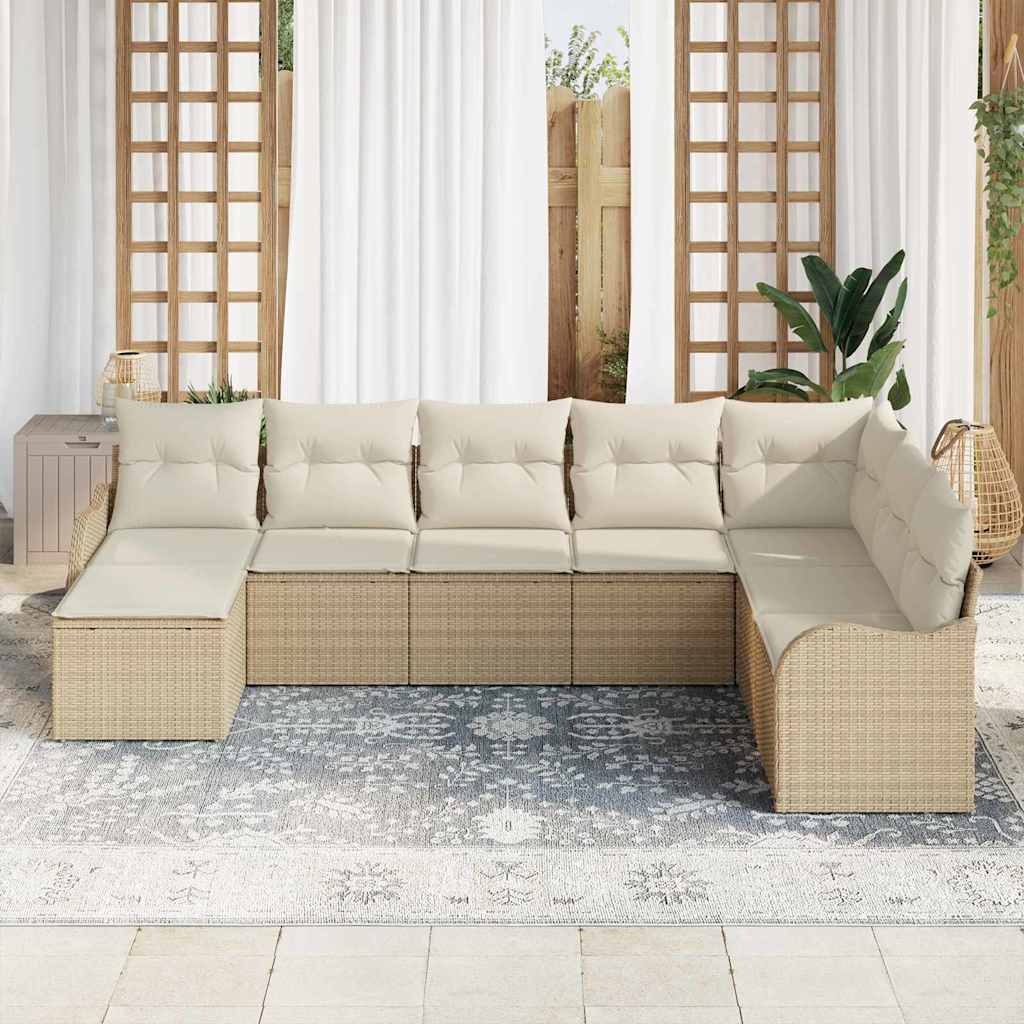 Tuin Sofa Set met kussen 8 pcs Beige en wit Poly riet is nu te koop bij PeponiXL, paradijselijk wonen!